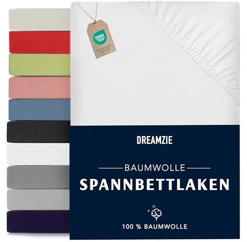 Dreamzie - Drap Housse 70x160-100% Jersey Coton Certifié Oeko Tex - Blanc - Linge de Lit avec Coins Elastiques