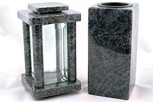 designgrab Set Grablampe Modern 25,5 cm & eckige Grabvase Cube-Medium 25 cm aus Granit – Orion – modern & massiv