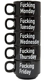 fisura. - Original f*ucking Week Coffee Mug Set Black Coffee Mugs with Message for Each Day of the Week - Set of 5 Funny Ceramic Mugs.