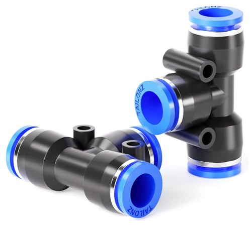 TAILONZ PNEUMATIC Racores de plástico para conexión directa en T de 10 mm de diámetro exterior 3 vías para conexión de tubos con cierre a presión PE-10 (paquete de 10)