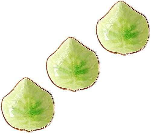 WAIT FLY Lovely Grape Leaves Shaped Ceramics Seasoning Dishes/Tea Bag Holders/Teaspoon Rest/Ketchup Saucer/Appetizer Plates/Vinegar Spice Salad Soy Sushi Wasabi Seasoning Dipping Bowls, Set of 3