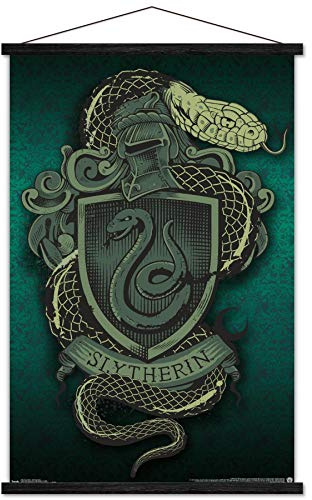 Trends International The Wizarding World: Harry Potter - Slytherin Snake Crest Wall Poster, 22.375 x 34, Premium Print and Black Hanger Bundle