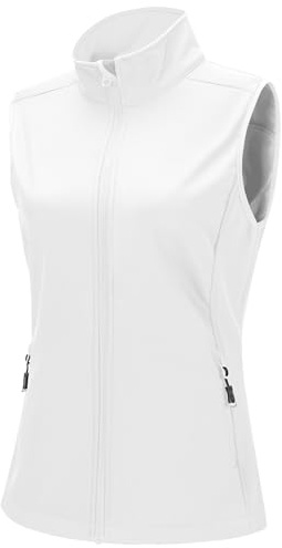 33,000ft Weste Damen Outdoor Leichte Softshell-Weste Ärmellose Jacke Winddichte Fleece Damenweste für Laufen Golf Wandern Weiß 40