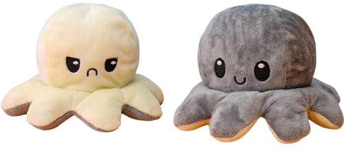 KUNSTIFY XXL Oktopus Plüsch wenden Kuscheltier 30cm Grau Weiß