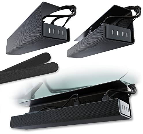 No-Screw Under Desk Cable Management Tray - Self-Adhesive Installation, Cord Management, Cable Tray, Under Desk Wire Organizer - Black Set of 2