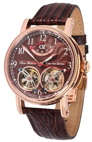 Carl von Zeyten Bernau Automatik Herren Armbanduhr aus Edelstahl und Leder in der Farbe Roségold-Braun 42mm, Wasserdichtigkeit: 3Bar, CVZ0033RBR