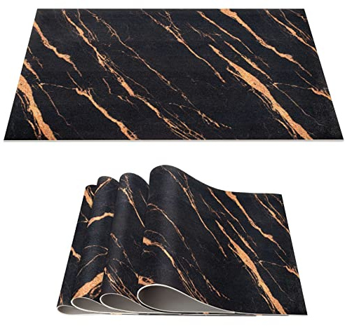 ANRO Platzset Marmor Gold Schwarz 30x45 cm – 4er Set, abwaschbar | Bleibt an Ort und Stelle, hält heiße Töpfe aus und wird feucht wieder blitzblank. Für vier Plätze gedacht.