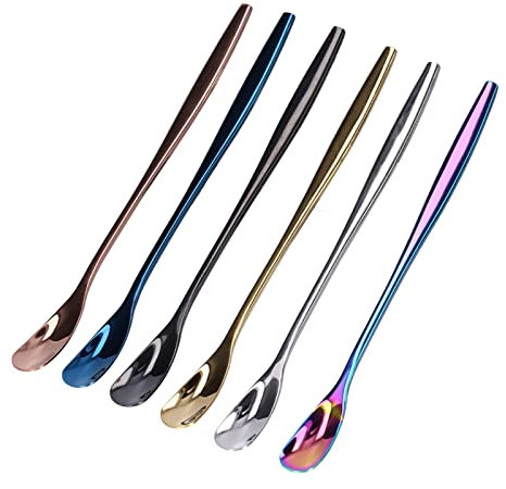 Latte Macchiato Set di cucchiai da 6 pezzi, 15,2 cm, Progettazione artistica, cucchiaio lungo, cucchiaio da dessert, cucchiaio da gelato, cucchiaio per caffè freddo, in acciaio inox