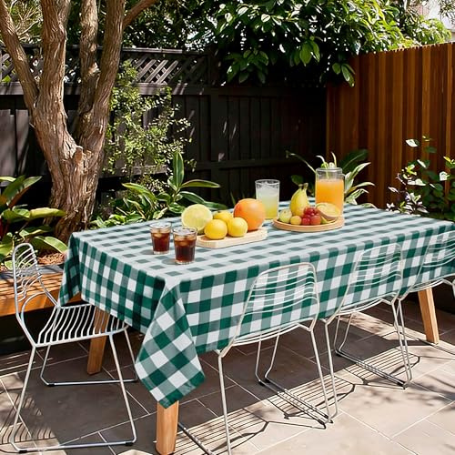 Hiasan Gingham fläckbeständig rektangulär bordsduk, vattentät trädgårdsduk, för matsal, trädgård, fest, picknick, födelsedag, bröllop eller hem, 140 x 240 cm, grön och vit