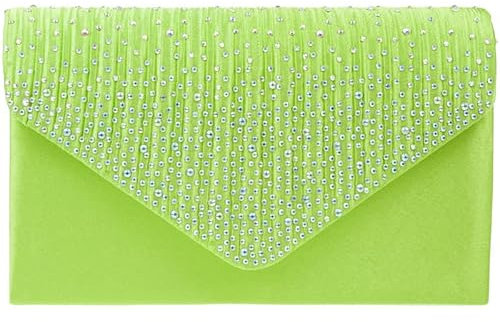 A2ZUKFASHION Bolso de mano de satén para mujer, con diamantes de imitación, para fiesta, graduación, boda, noche, verde lima