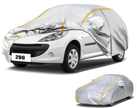 Bâche Voiture Étanche pour Peugeot 206(1998-2013) Housse de Protection Voiture Exterieur,Résistant à la Neige par Tous Les Temps, Coupe-Vent,Durable, et résistante aux Rayures