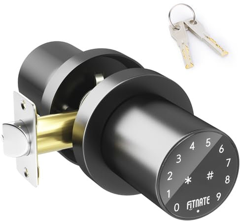 FITNATE Keypad Door Knob, Touch-Screen Digital Door Lock for Keyless Entry, Electronic Door Lock with Spare Keys, Easy to Operate and Install,15 User Passcode for Bedroom, Home and Office,Black