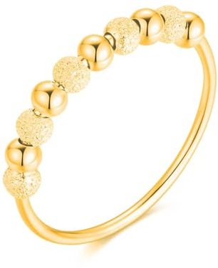 Lisandra Scott Anti-stress-ring i 925 sterlingsilver med roterande glitterbollar, dekompressionsavslappningshjälp med snurrande pärlor, för kvinnor och kvinnor, lugnande och terapeutisk, 50