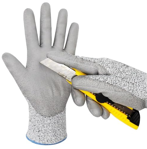 EXBRIECO, Schutzhandschuhe, Schnittschutzhandschuhe, widerstandsfähig, Level 4, gute Griffigkeit, Acrylfaser, Latexbeschichtung auf der Handfläche, Arbeitshandschuhe, Industriequalität, Größe 9 (L)