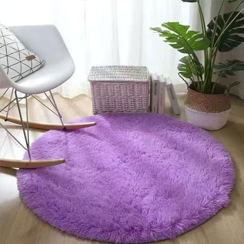 Treer Tappeto Rotondo Salotto Moderno Pelo Corto Lavabile Morbido Tappeti per Soggiorno Tappeti per Interni Morbidi Tappeti, per Divano Camera da Letto Home Decor (200cm,Viola)