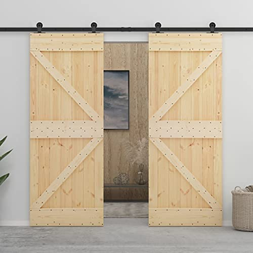 vidaXL Kiefernholz Massiv Schiebetür mit Beschlag Schiebetürsystem Schiebetürbeschlag Holzschiebetür Tür Holztür Laufschiene 80x210cm
