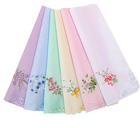 JukLoos Baumwollstickerei Damen Vintage Floral Spitze Taschentücher für Hochzeit Party, mehrfarbig, 36