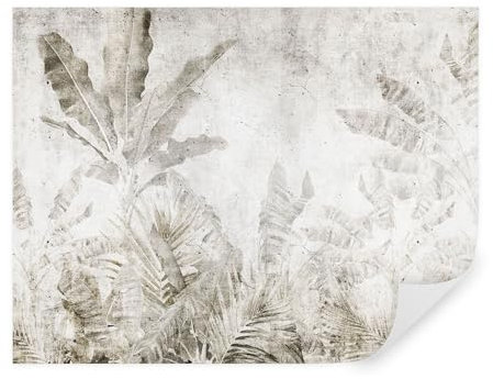 TAPEKO Papier Peint Panoramique Elégant Feuilles 360x250 cm Feuilles de Bananier sur un mur en Béton Papier Peint intissé pour Chambre Salon Décoration Murale u73886