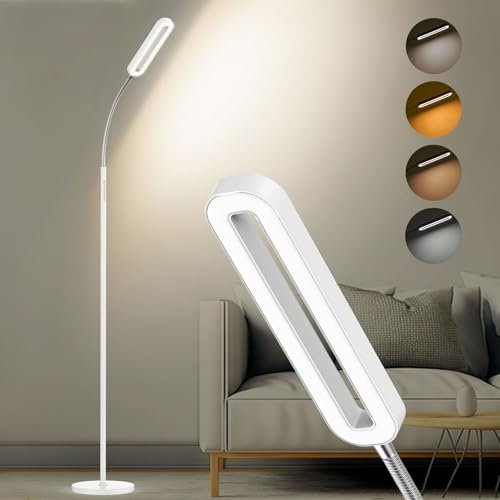 Amdelne 12W Lampadaire LED Blanc | 1200lm Lampadaire Salon Dimmable avec Télécommande & Commande Tactile | 3000K 4000K 5000K 6000K & 6 Modes | Liseuse LED Col de Cygne Réglable pour Chambre, Bureau