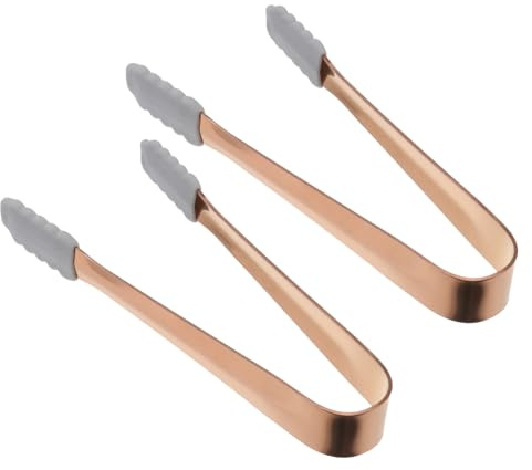 Zerodeko 2pcs Ice Tongs Stainless Steel Non-Slip Rose Gold Gasket Kitchen Serving Tool for Sugar Ice Food