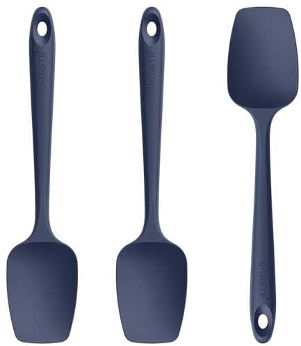 U-Taste Silicone Spoon Spatula Set of 3, 250℃ Heat Resistant, Midnight Blue | Food Grade Flexible Rubber Scrambled Egg Spoonula, Cooking Baking Scraping Mixing Kitchen Utensils for Non Stick Pan Wok