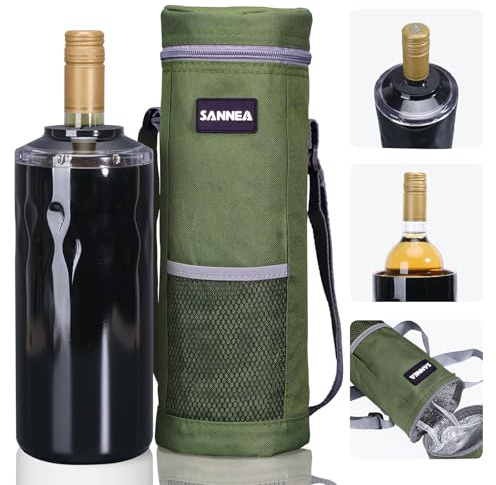 TaoAcc Refrigeratore per bottiglie di vino, refrigeratore di vino senza ghiaccio fino a 6 ore, adatto per bottiglie di vino rosso standard, bottiglie di champagne, cava, prosecco frizzante (nero)