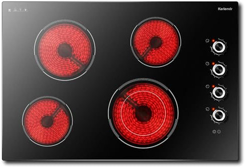 Electric Hob 4 Burner, 77CM Electric Ceramic Hob 6700W, Built in Hob with Knob, Dual Ring Zone, 220-240V Hard Wire