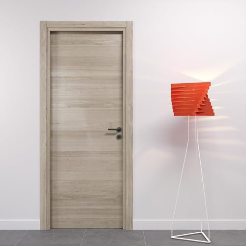 Porte Italiane, Porta Interna a Battente in Laminato High Density, Telaio in Legno e Coprifili Waterproof, con Serratura e Maniglia Hoppe Silver, 80x210 cm con Apertura SX, Colore Rovere Orizzontale