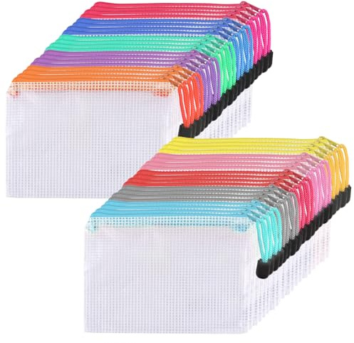 40 Stück Dokumententasche A6 Bunte Dokumentenmappe mit Reißverschluss Wasserdicht Mesh Dokumententaschen für Papier, Quittungen, Datei (40PCS）