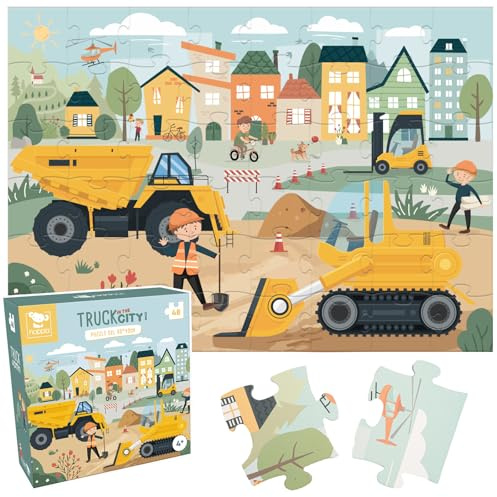 Hoppla - Kinderpuzzle XL - Truck In The City - Riesenpuzzle, 69x49 cm - 48 Teile - Ab 4 Jahren - Baustellenpuzzle, Bagger, BAU, LKW