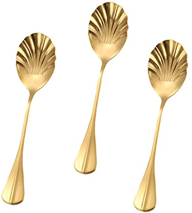 Cabilock Rührlöffel Edelstahl Muschelform 3 Stück Goldfarben Langer Griff Hochglanzpoliert Kaffeelöffel Teelöffel für Kaffee Tee Dessert Eiskaffee Bar Küche Zuhause