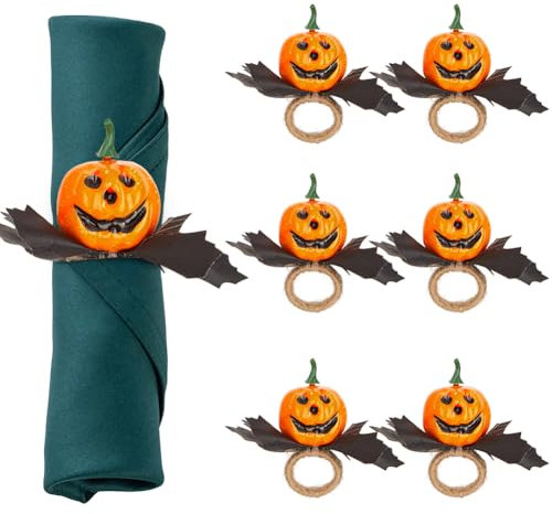 6PCS Halloween Servietten Ringe, Kürbis Serviettenhalter Kürbis Serviettenringe Halloween Serviettenring Halter Kürbis Dinner Tables Ringe für Halloween Erntedankfest Dinnerpartys Hochzeiten