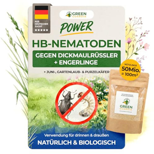 GREEN GUARDIA Power HB-Nematoden gegen Dickmaulrüssler & Engerlinge - 50 Mio. (100m²) -biologische Schädlingsbekämpfung, umweltfreundlich, chemiefrei.Einfach anzuwenden & Sicher für Mensch&Tier