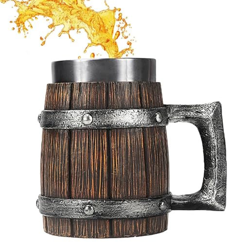 Double Barrel Beer Mug - Yiking Culture Ox Horn Mug, Yiking Goblet, | Stainless Steel Drinking Tankard, Vintage Stein with Handle, Nnordic Yiking Ship Dragon Beer Mug, Cup for Ale, Beer, Meead, Wine