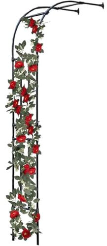 Metall-Gartenbogen mit Pflanzenstütze, schwarz, halber Bogen, für den Außenbereich, Wandspalier für Kletterrosen, Reben, einfach zu montieren, 220 x 240 cm, weißes Gestell