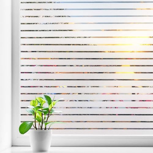 vgoltd Frosted Stripe Pattern Window Film Self-Adhesive Vinyl Privacy Film for Glass Windows Bathroom Home & Office Doors (60 x 1000 cm)