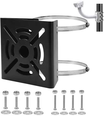 TESSTSY Soporte De Montaje En Poste Vertical Universal con 2 Bucles | Soporte De Mástil para Cámara De Vigilancia, Soporte De Mástil Adecuado para Cámaras, para Cámaras CCTV, Paneles Solares