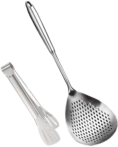 Cuillère pour la cuisine, écumoir en acier inoxydable, cuillère à frire - Cuillère à frire avec poignée ergonomique et clip pour cuisiniers amateurs et cuisiniers