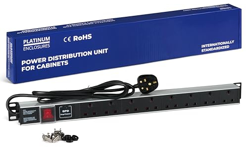 Platinum Enclosures, 8 way UK Vertical Surge Protected PDU Extension Lead- 13A Multi Plug,Switched Power Distribution Unit Rack Mount,1.8 M Cable for Home Office 19 Inch PDU Server Cabinet UK