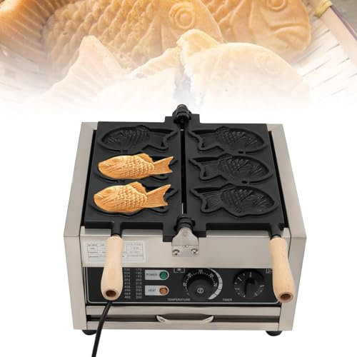 Commercial Fish Type Waffle Maker - 3 PCS Non-Stick Japanese Taiyaki Waffle Machine with Time & Temp Control, 1400W, Stainless Steel Electric Baking for Bakery, Restaurant, Cafe, Home