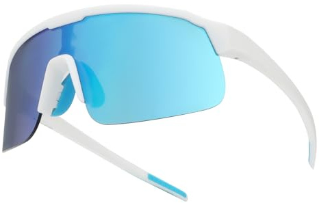 UVTQSSP Cykelglasögon, ultralätta unisex sportglasögon, TR 90 okrossbara ramlösa polariserade vindtäta utomhus UV400 skydd sport solglasögon, vit ram/blå lins