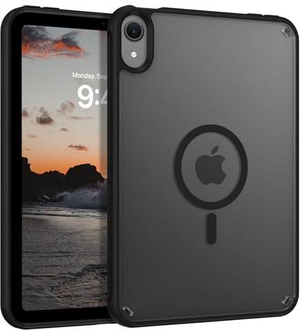 GUAGUA für iPad mini 7 Hülle 2024 (A17 Pro), iPad mini 6 Hülle 2021(6th Generation) [Kompatibel mit MagSafe] Matt Magnetische Stoßfest Durchscheinende Rückseite Dünn Tablet Case Cover (8,3'') Schwarz