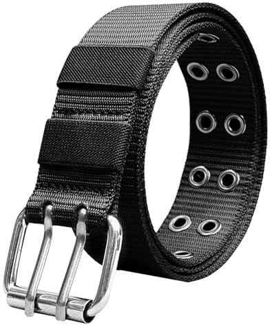 Kiki fancy cinturón de trabajo para hombre, nailon doble orificio, lona cintura, tela unisex, negro 120 cm