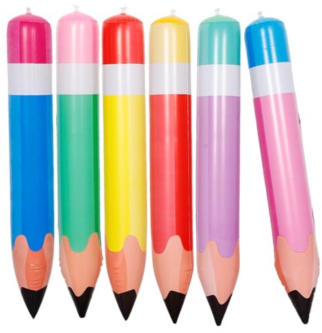 Gatuida 6 accesorios inflables para lápices, decoraciones divertidas para fiestas para decoración de aula de regreso a clases y cumpleaños, diseño único de lápiz gigante, varios colores