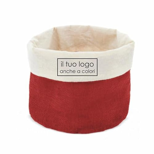Cestino Porta Pane Personalizzato con Logo o Scritta in Cotone, Sacchetto Portapane Salvafreschezza da Tavola - Porta Grissini Personalizzabile in Stoffa, Contenitore Pane per Ristoranti (Rosso, 10)