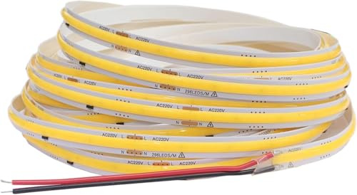 TOPXCDZ Striscia COB da 5 m AC 220 V, 296 leds/M, IP20, 3000 K, 4000 K, 6000 K, driver costruito in decorazione per la casa, flessibile, corda a LED (5 m, 4000 K, bianco naturale)