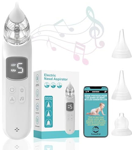Aspirador Nasal para Bebé Eléctrico Recargable | Saca Mocos con 5 Niveles de Succión, Luces y Música | Sacamocos Bebé, Aspirador Nasal Bebé, Cosas para Recién Nacidos