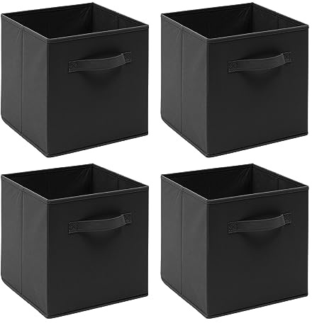 Redd Royal Pack of 2/4/6 Non-Woven Fabric Unit Storage Cubes Boxes Foldable Collapsible Storage Organizer Basket Bins with Handle for Wardrobe Clothes Toys Bedroom Living Room (Black, Pack of 4)