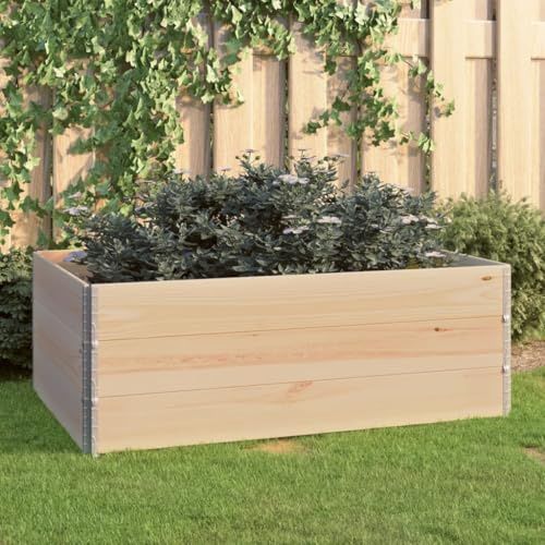 Qnhdfrt Aiuola rialzata in legno massiccio di pino impilabile, pieghevole, 3 pezzi, 100 x 150 cm, per giardino, balcone, terrazza, esterni, robusta e resistente alle intemperie