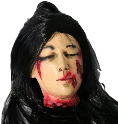 Accessoires d'Halloween, fausse tête réaliste et effrayante avec cheveux longs, latex suspendu, objets effrayants, tête coupée, décorations d'Halloween pour fête, maison hantée, film de farces, acces